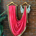 Crimson Chiffon Saree With Mirror Blouse image 0