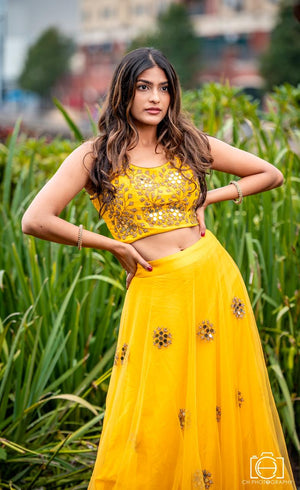 Yellow Mirror Work Lehenga image 1