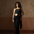 Pre-Draped Black  Hand Embroidered Georgette Saree image 0