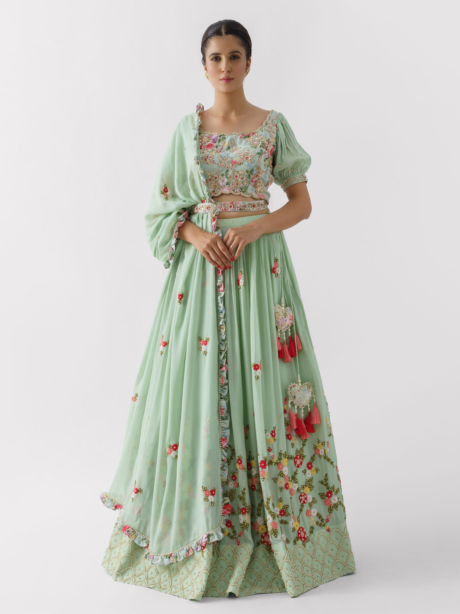 Sea Green Lehenga Set Paired With Dupatta - Custom image