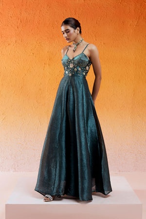 Metallic Teal Blue Jumpsuit - L image