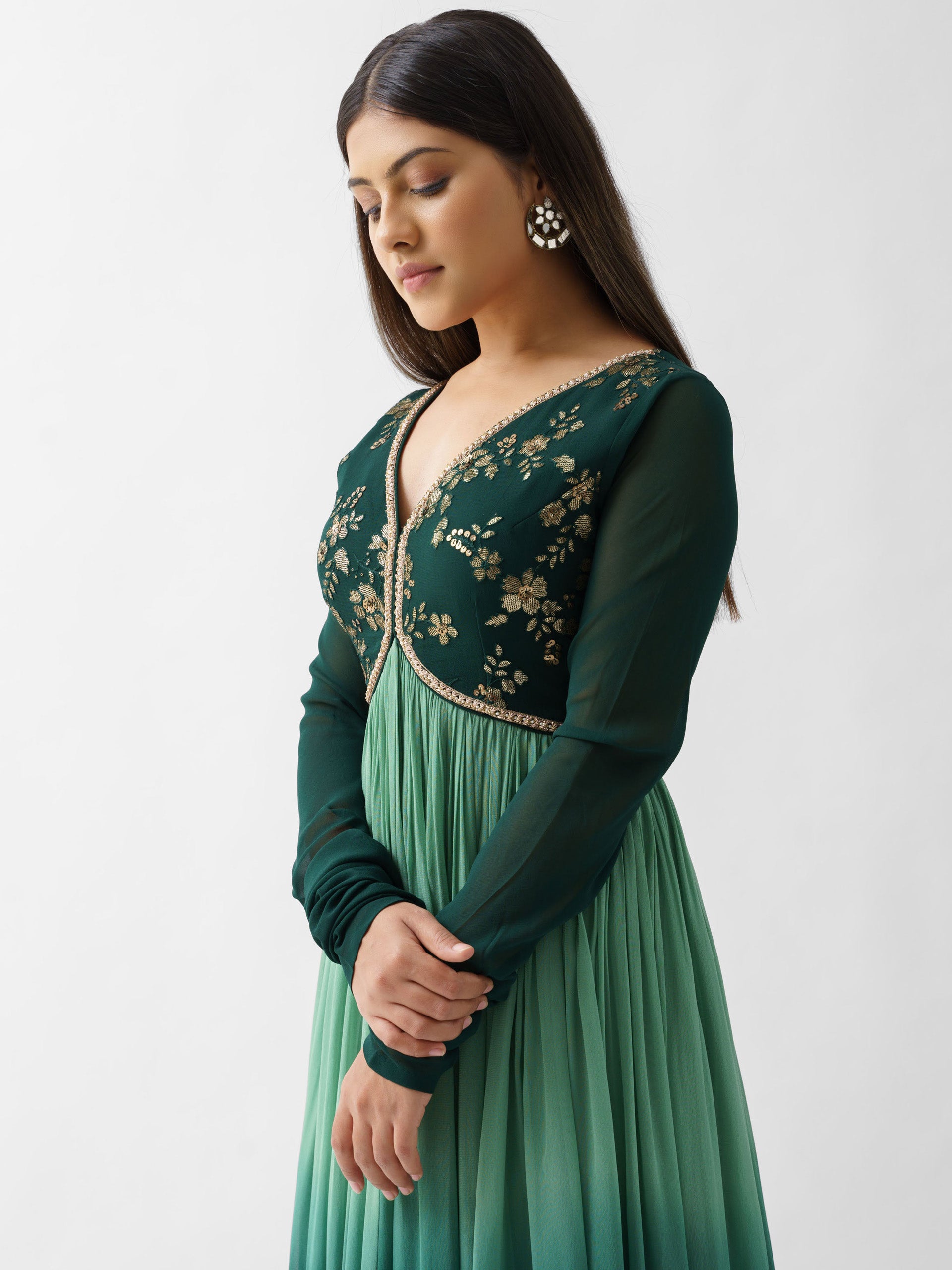 Bottle Green Ombre Anarkali image 3