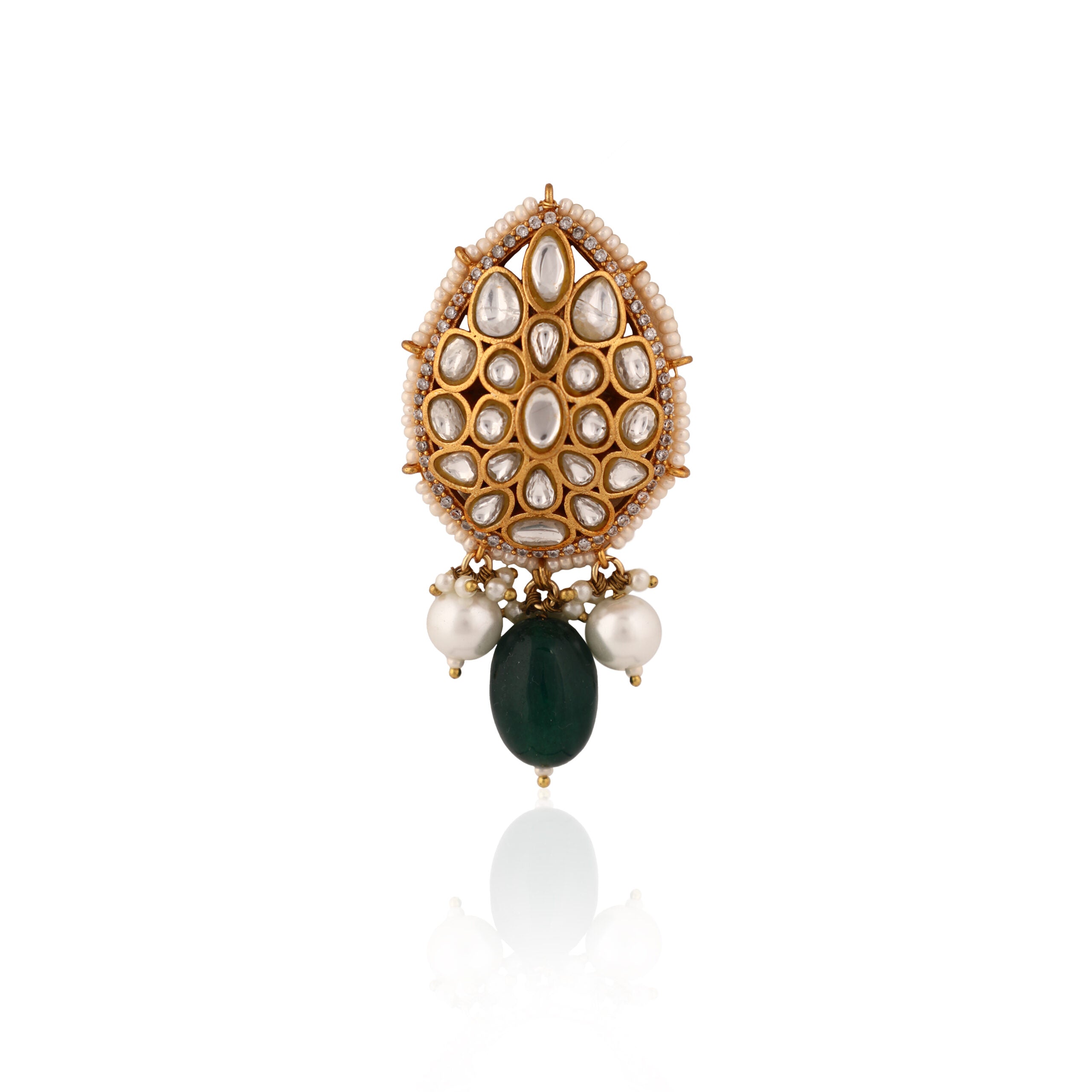 Green And White Jadtar Brooche image 0