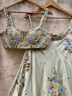 Tea Green Mirror Lehenga Set image 1