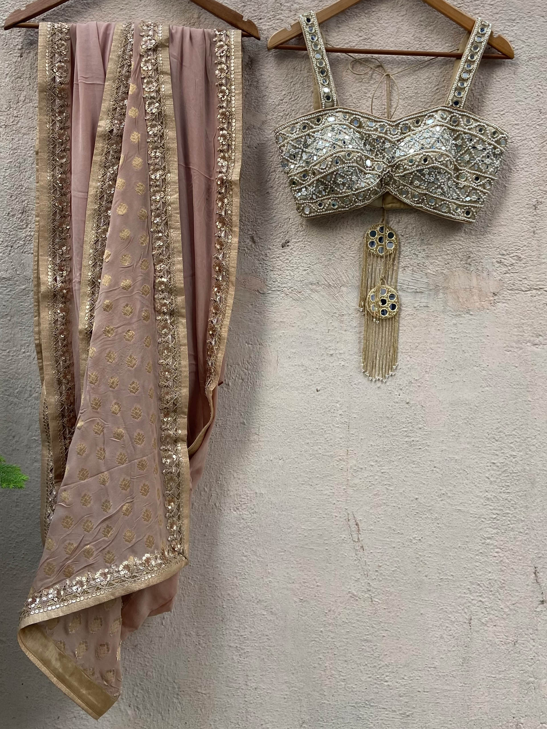 Nude Gold Saree With Bustier image 0