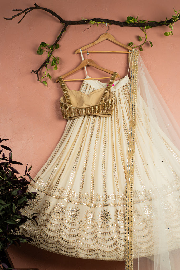 Ivory Sequin Starlight Lehenga with Gold Blouse and Ivory Dupatta image 3