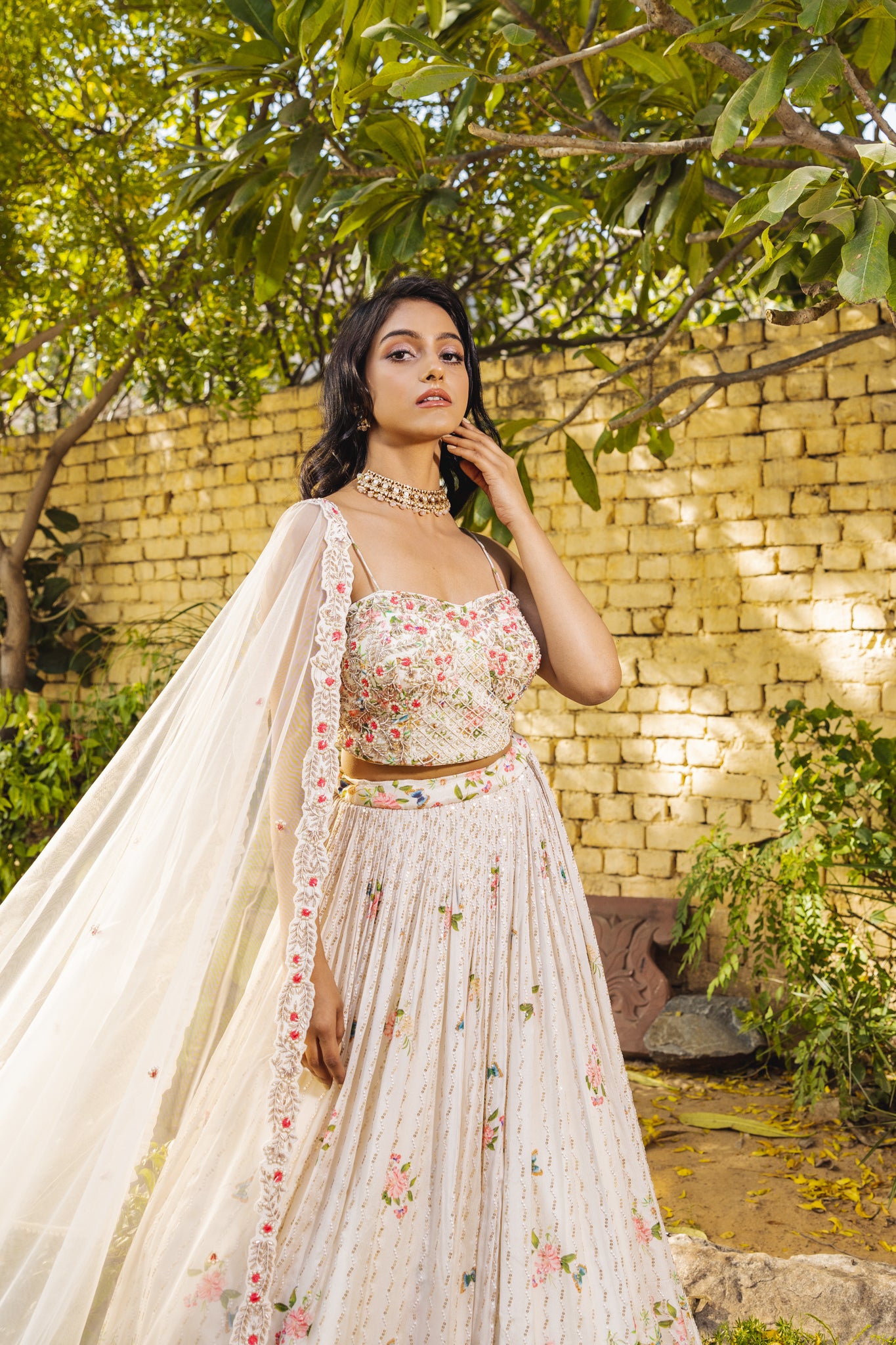 Off-White Georgette Crepe Embroidered Lehenga Set - S image