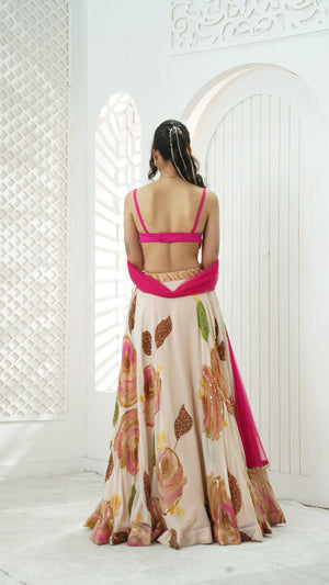 Baby Pink hand painted lehenga and embroidered bralette set image 2
