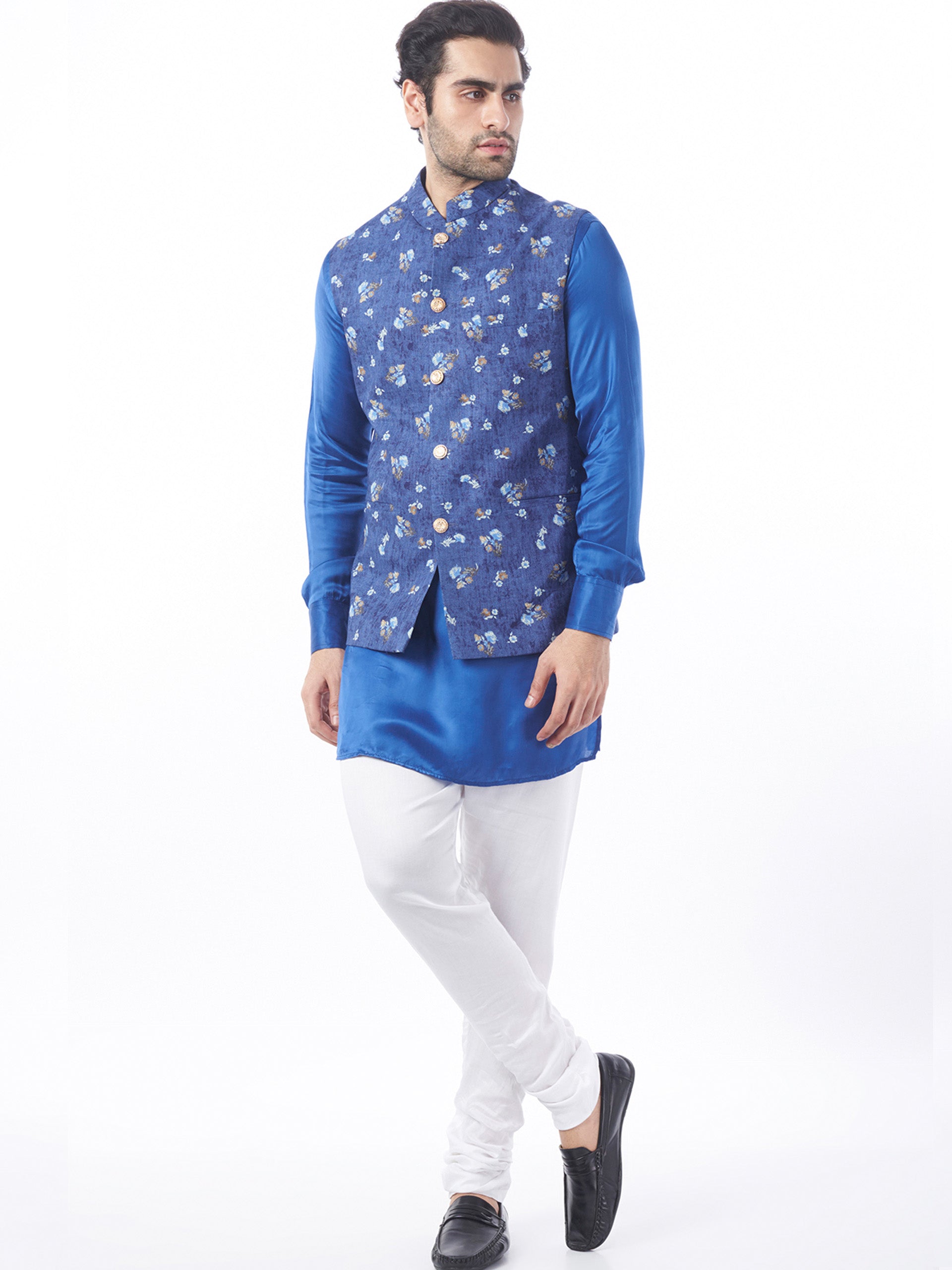 Blue Floral Print Bundi Jacket Set - Custom image