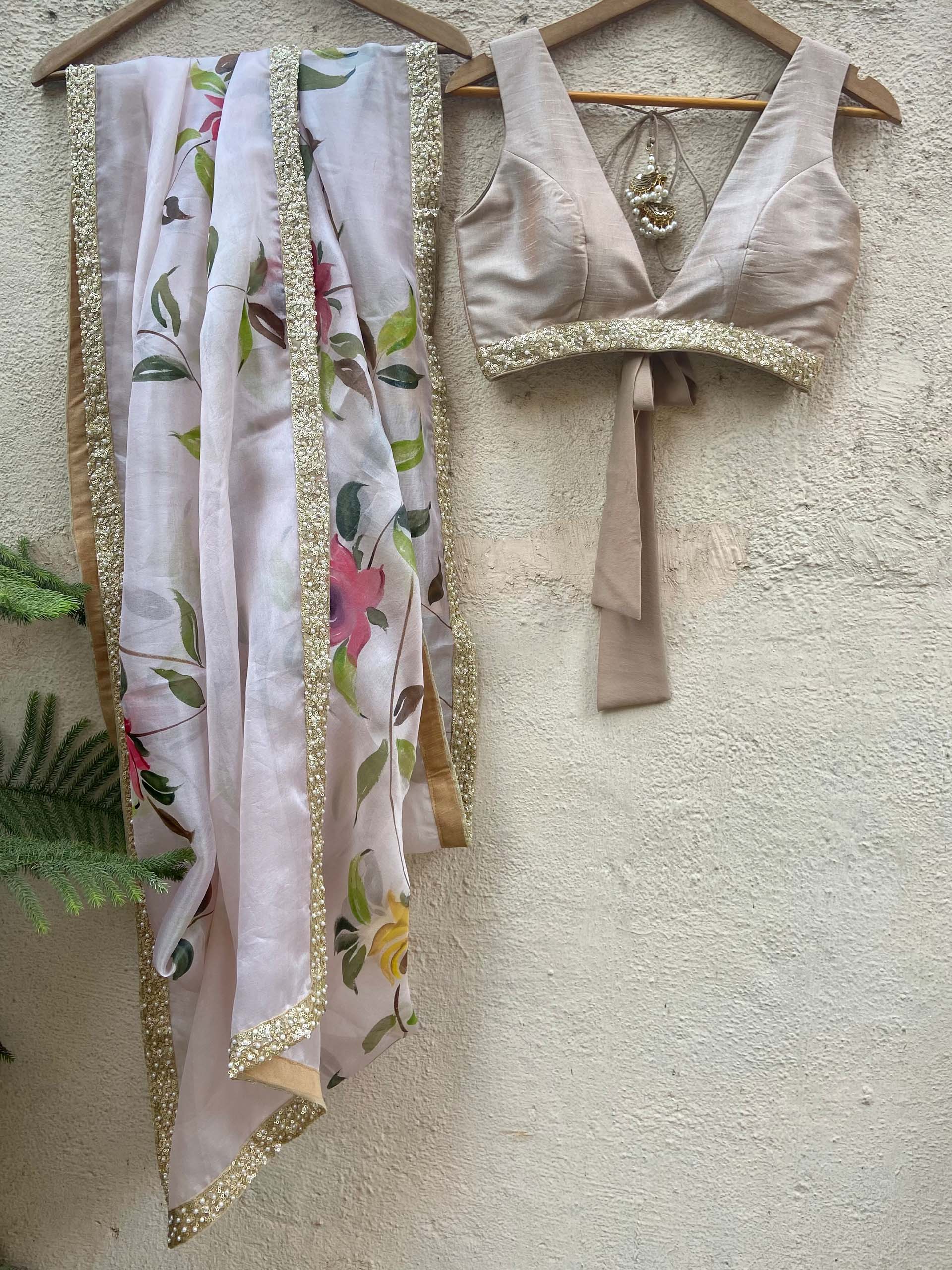 Beige Sequin Lehenga Set image 3
