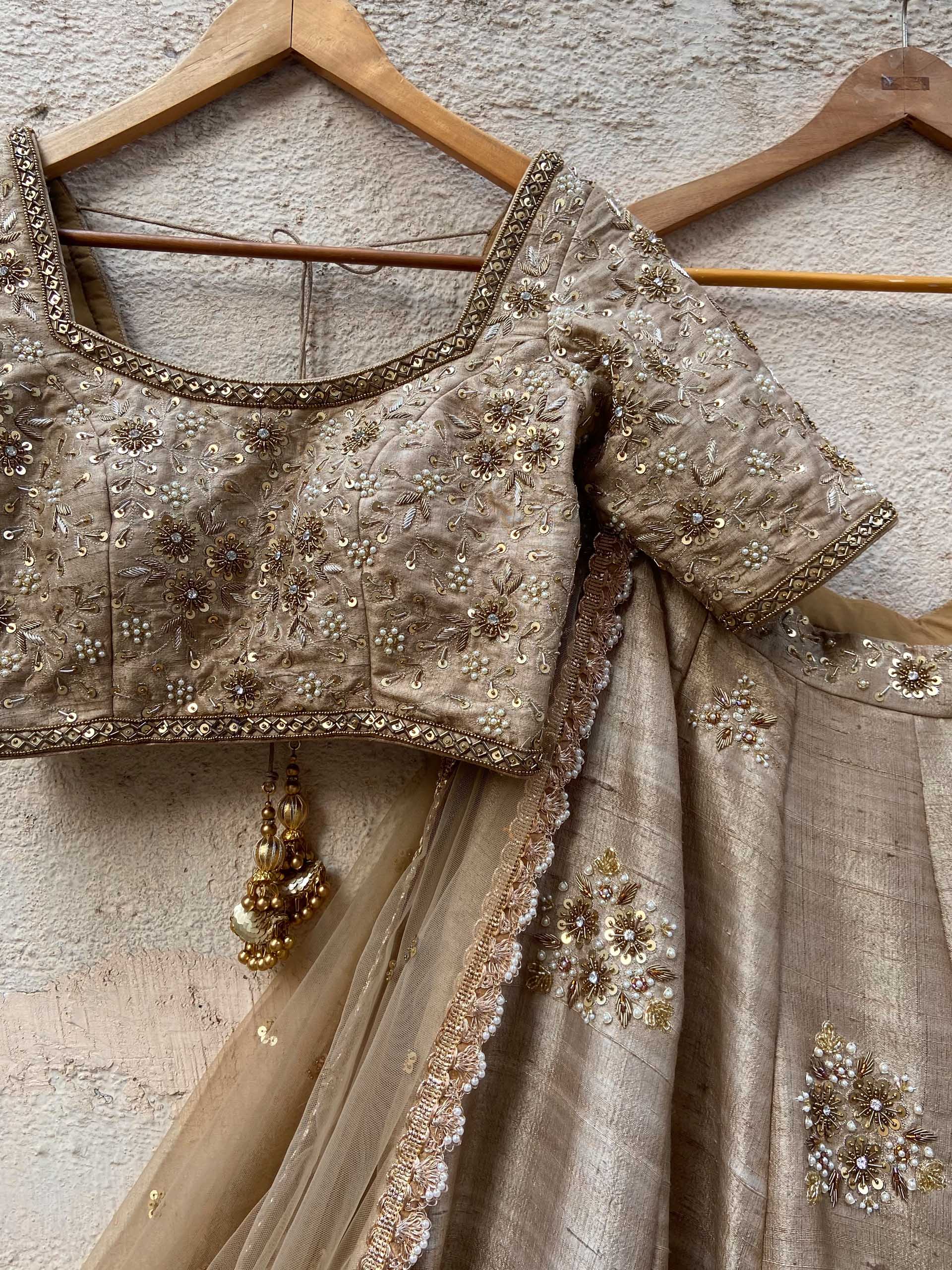 Tan Embroidered Lehenga Set image 3