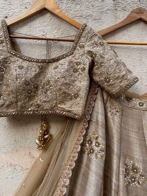 Tan Embroidered Lehenga Set image 3