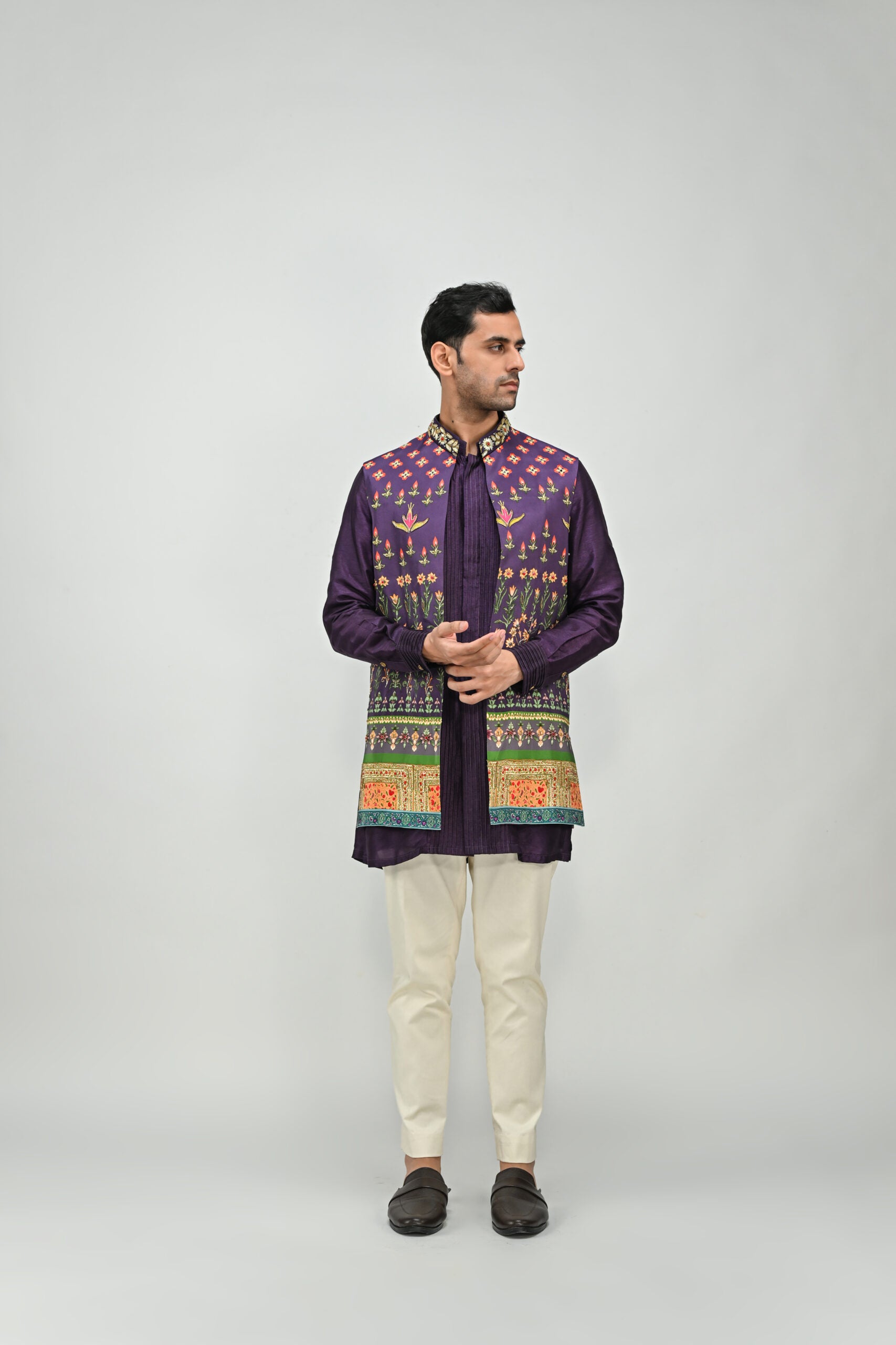 Plum Printed Highlighted Half Jacket Full Set image 1