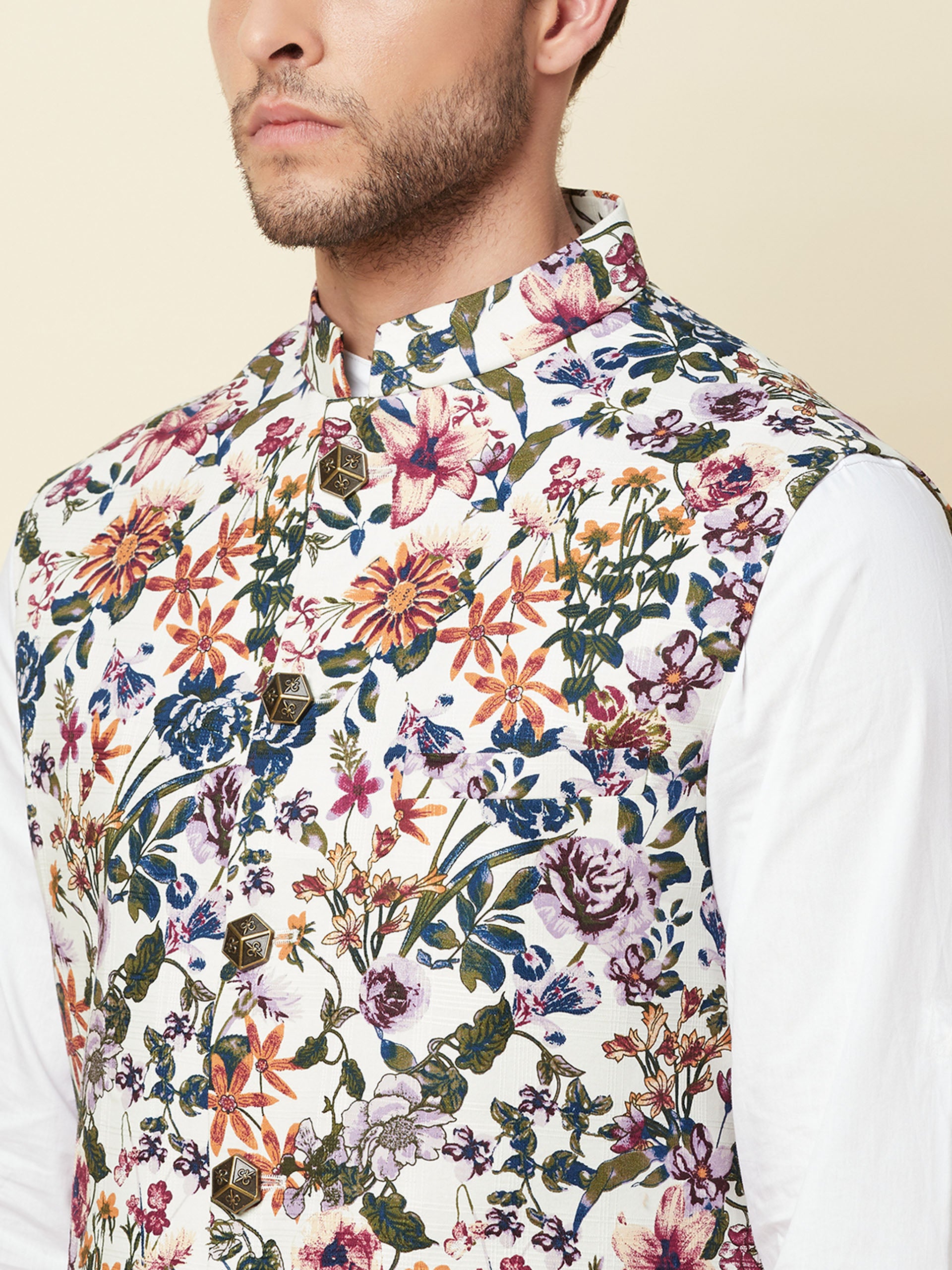 Floral Linen Bundi Jacket image 1