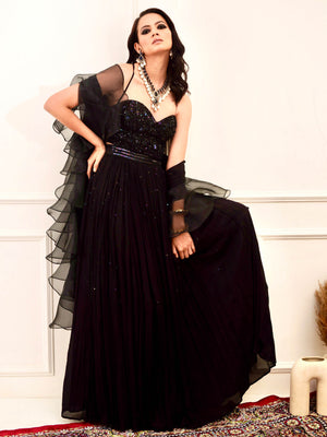 Black Evaa Corset Lehenga Set - L image