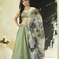 Sage Green lehenga set with hand painted  dupatta image 0
