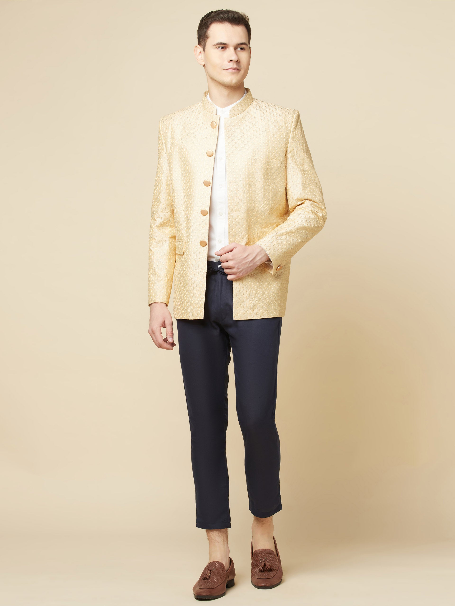 Nude Jacquard Jodhpuri Jacket image 3