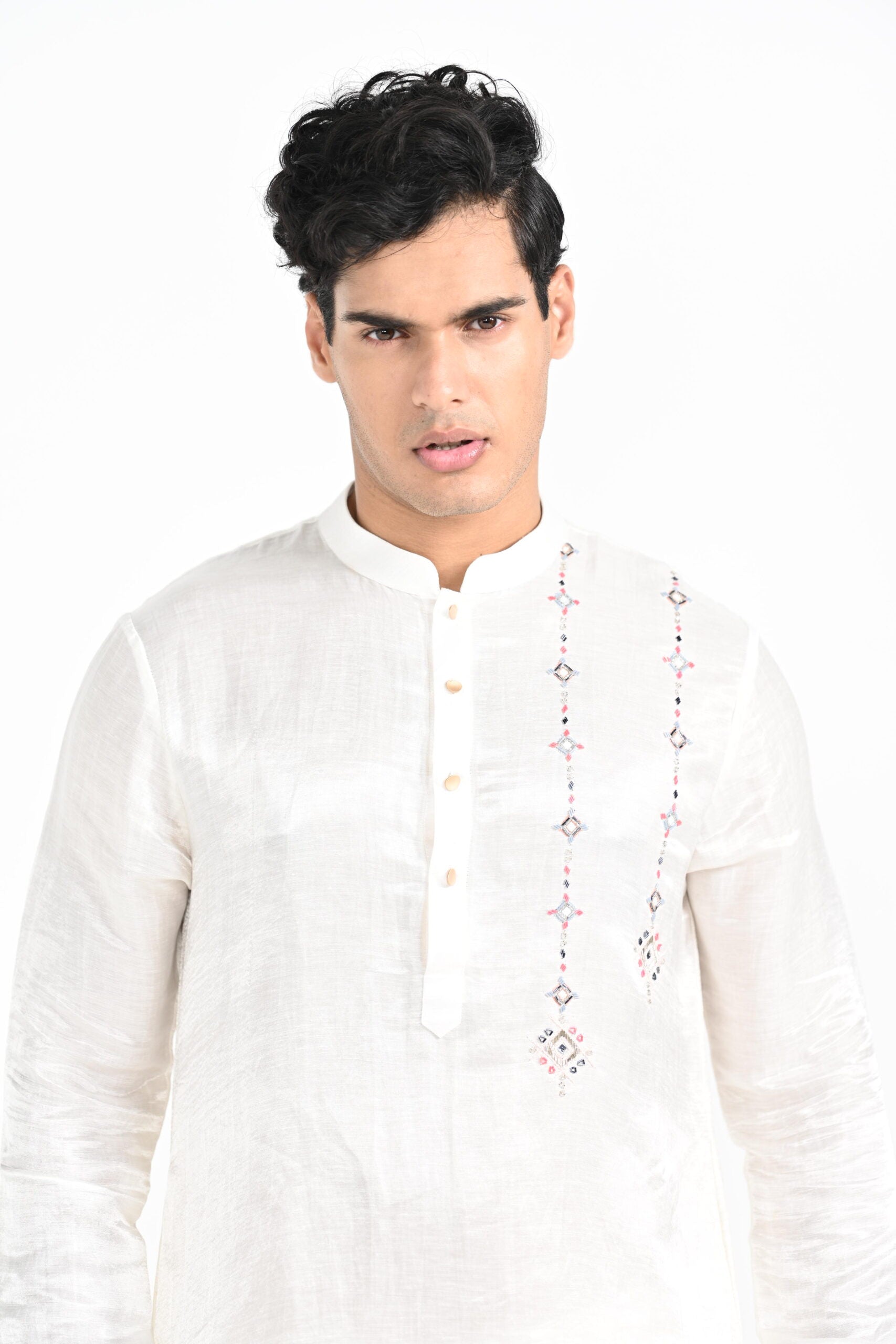 Ivory Phulkari Inspired Nehru with Embroidered Kurta Set image 10