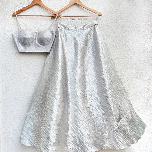 Metallic Silver Glam Skirt Lehenga Set image 0