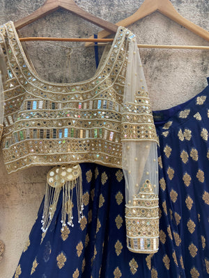 Midnight Blue and Mirror Work Lehenga Set image 0