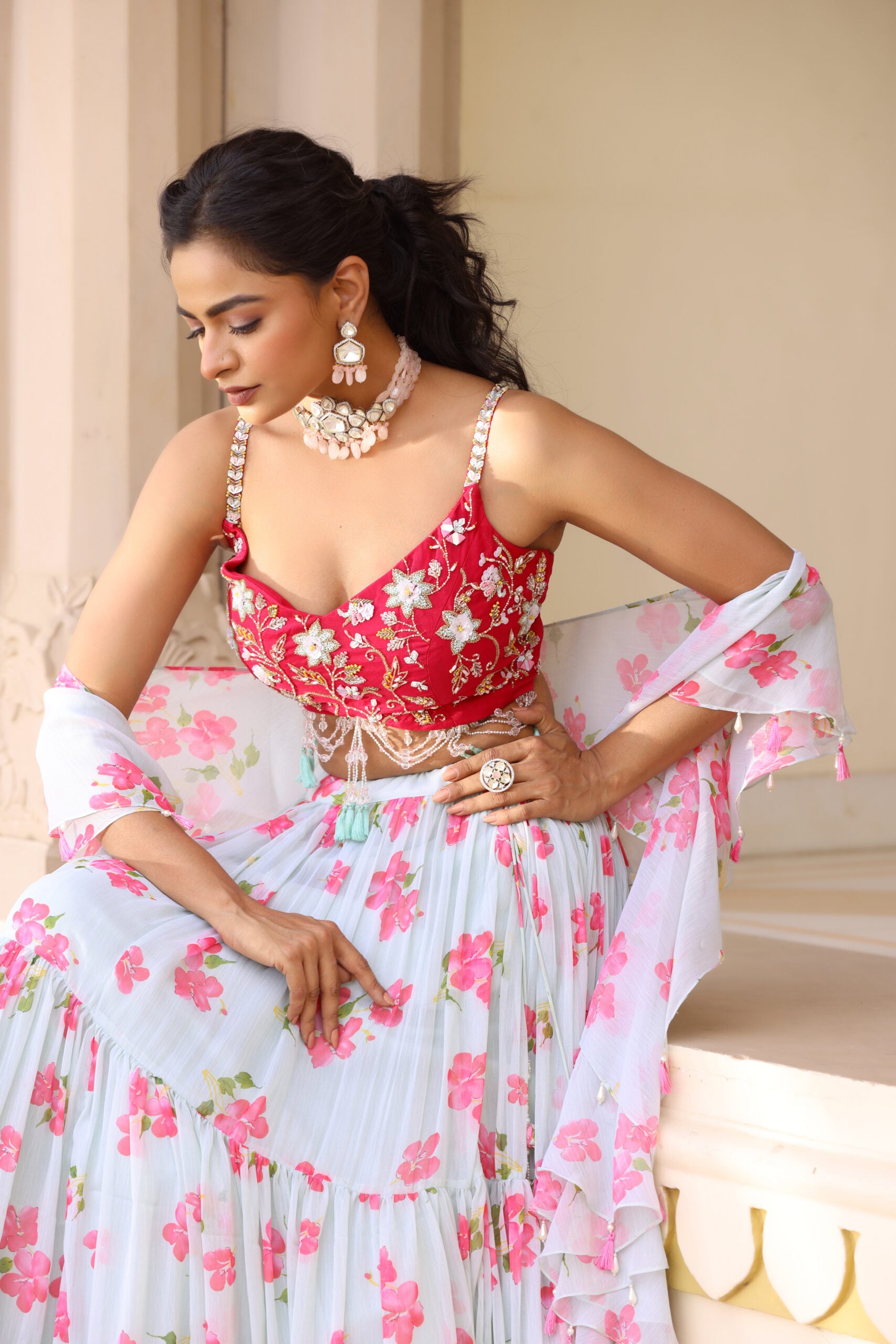 Floral Printed Three Tier Lehenga image 8