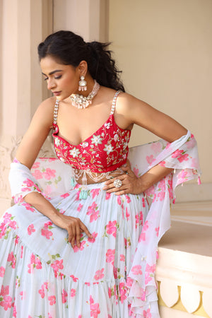 Floral Printed Three Tier Lehenga image 8