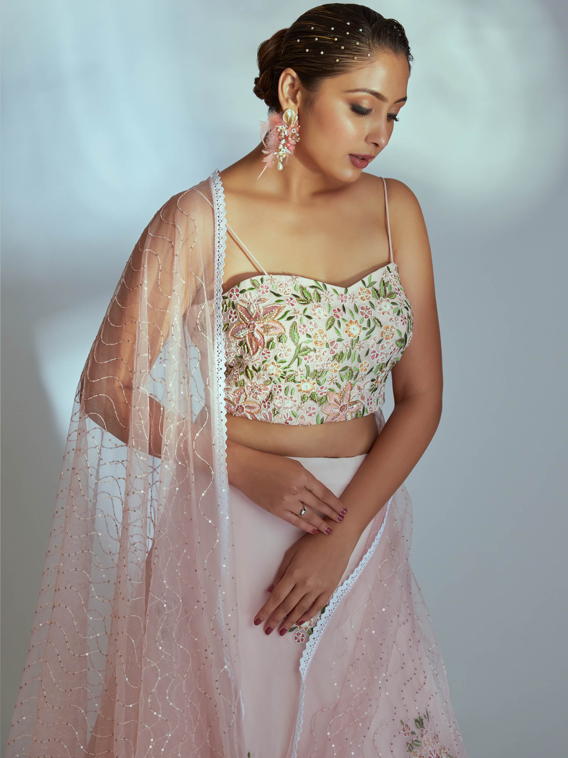 Light Pink Floral Garden Lehenga Set image 1