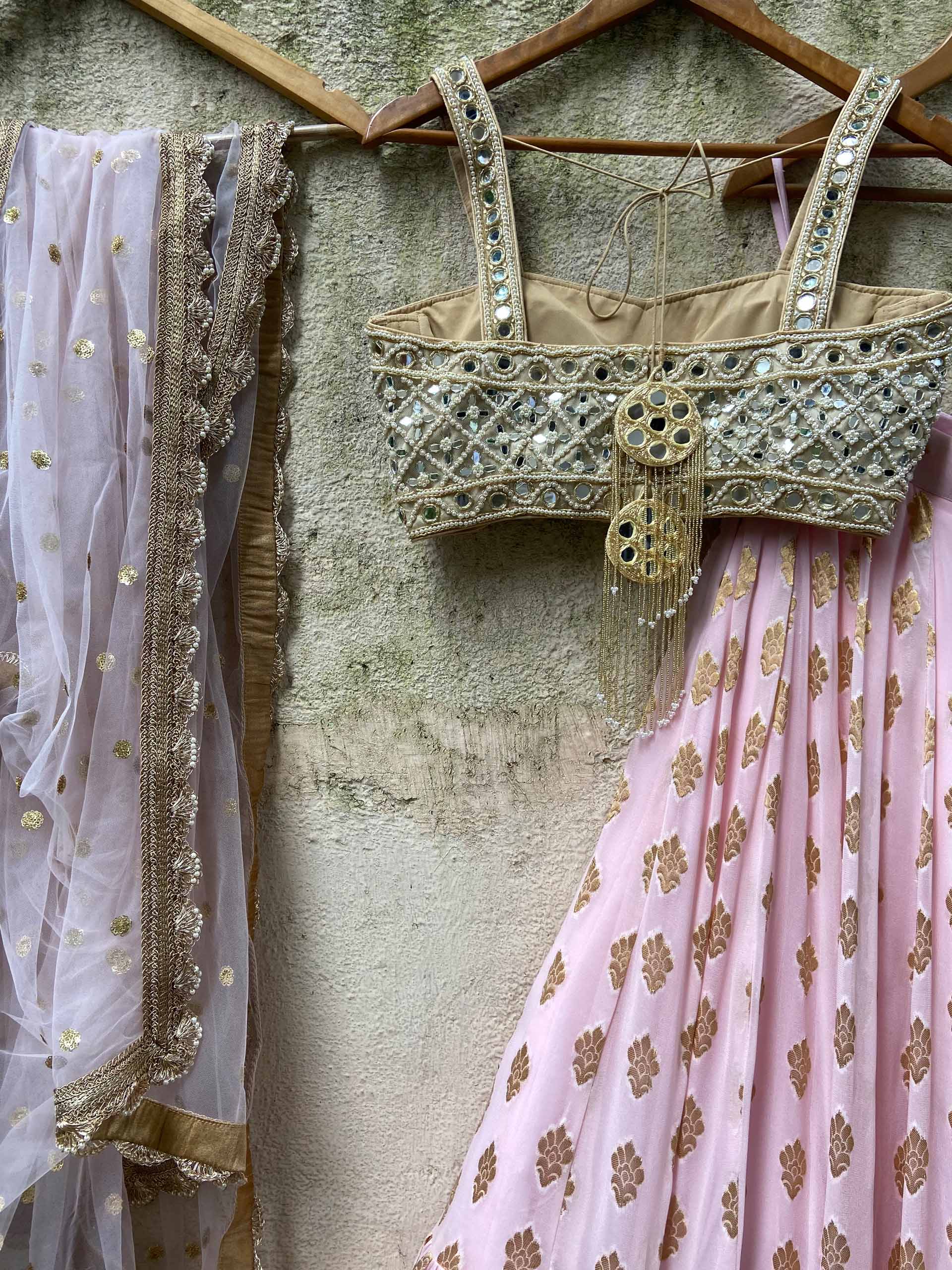 Powder Pink Butti Mirror Lehenga Set image 2