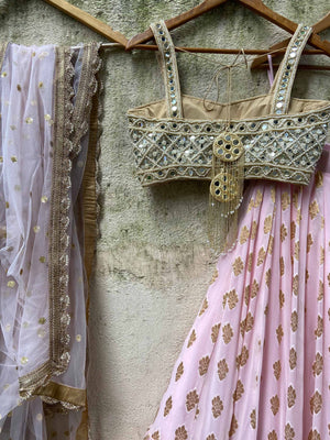 Powder Pink Butti Mirror Lehenga Set image 2