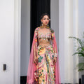 Flora Highlight Bralette Paidawn With Dhoti Skirt And Applique Cape Set image 0