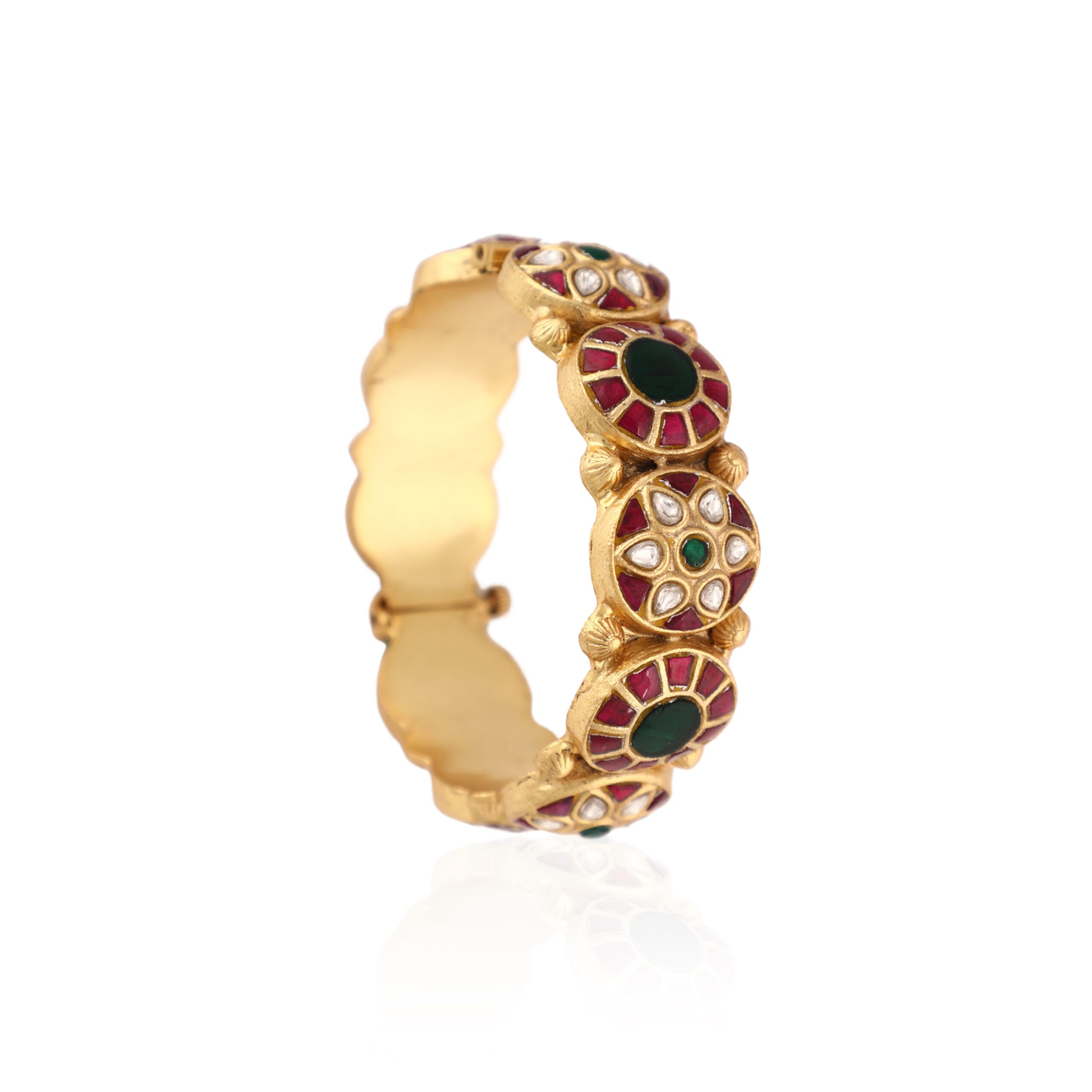 Jadau Emerald Red And Green Bangle image 0