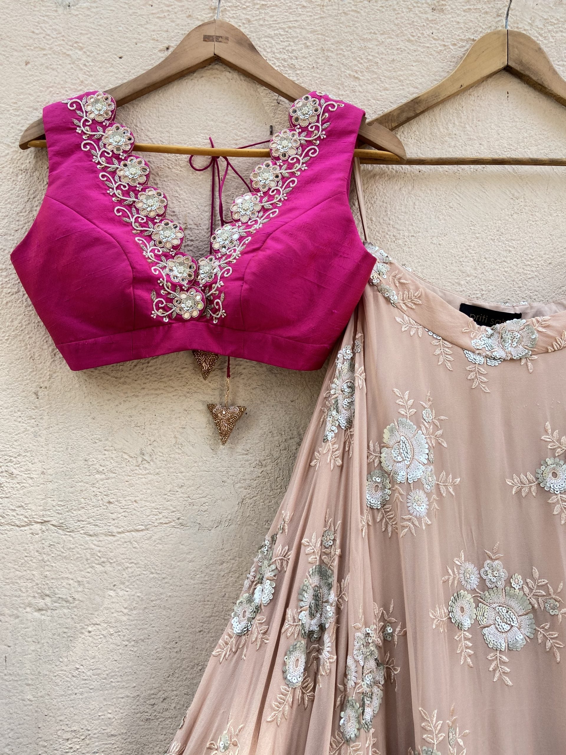Nude Butti and Fuchsia Lehenga Set image 1