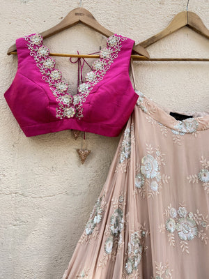 Nude Butti and Fuchsia Lehenga Set image 1