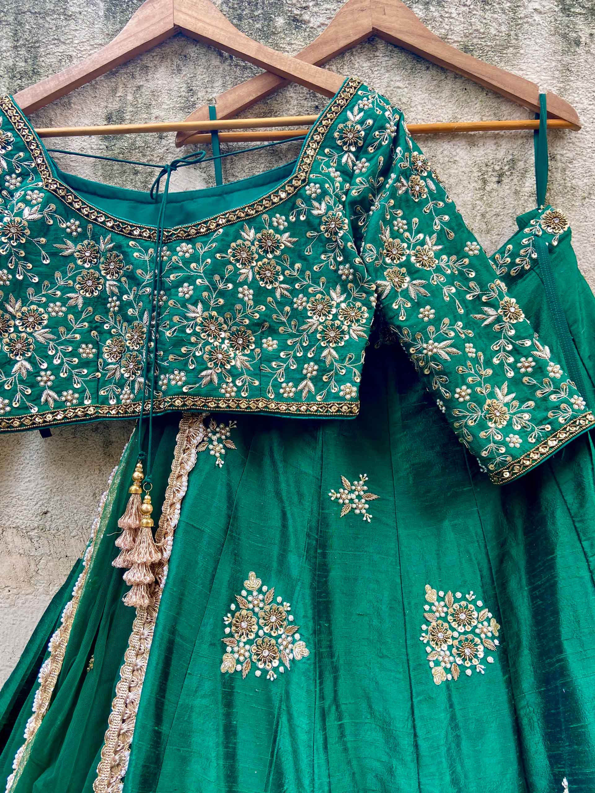 Emerald Green Embroidered Lehenga Set image 5