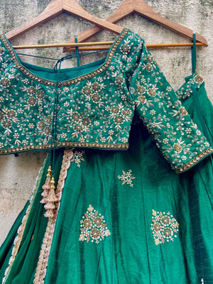 Emerald Green Embroidered Lehenga Set image 5