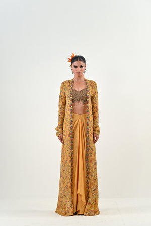 M YELLOW DHOTI WITH EMBROIDERED JACKET image 1
