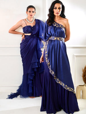 Sehar Navy Amber Cape Sharara Set - Custom image