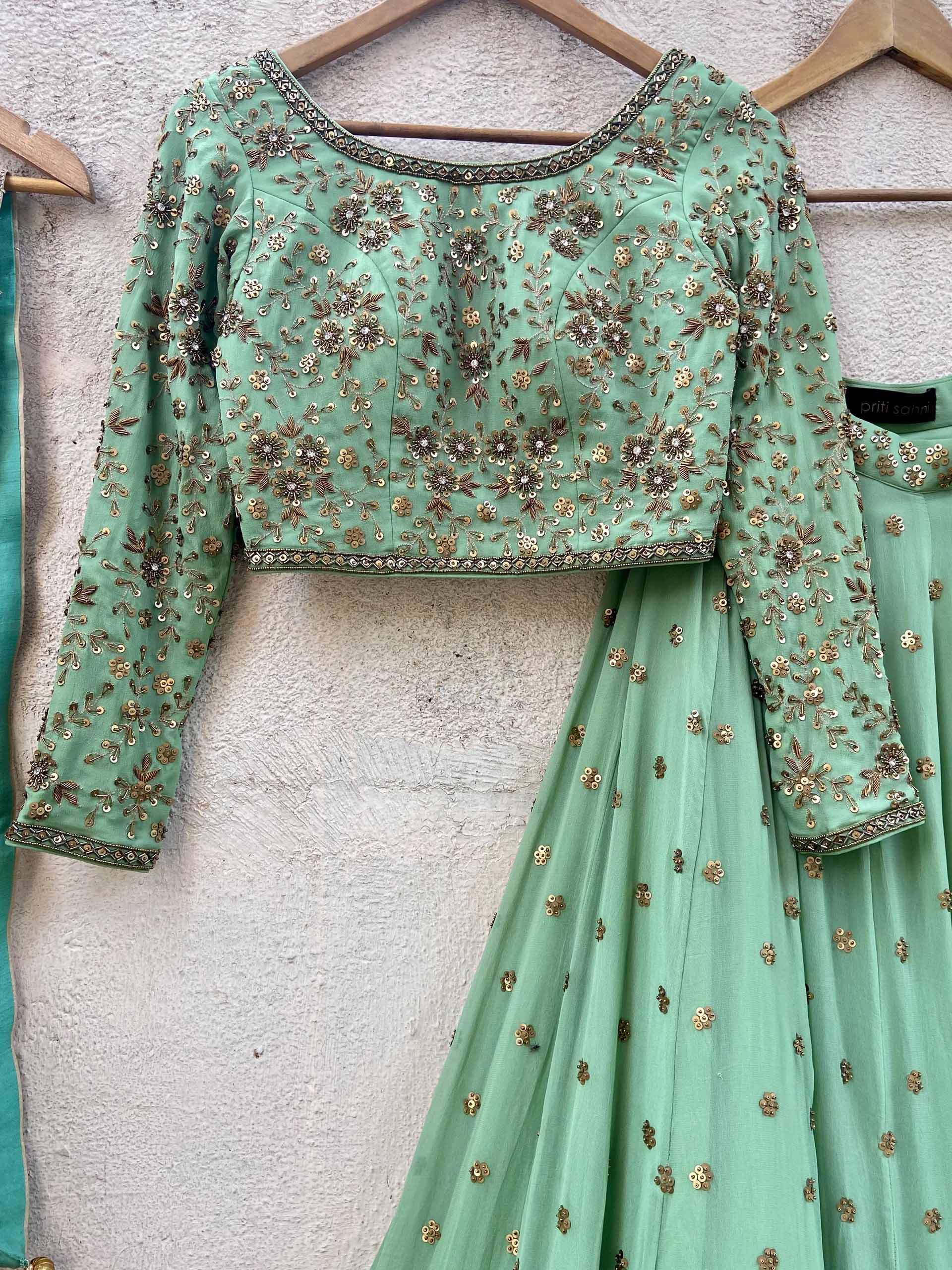 Sage Green Sharmily Sequin Lehenga Set image 2
