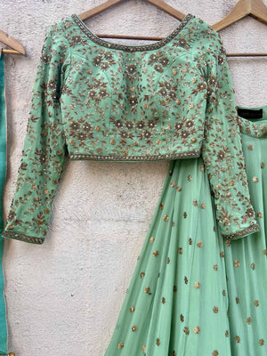 Sage Green Sharmily Sequin Lehenga Set image 2