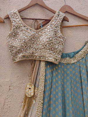 Blue and Nude Lehenga Set image 2