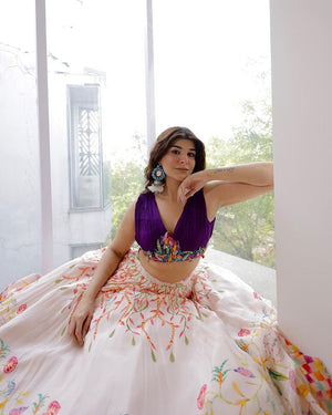 Purple And White With Floral Skirt Set image 2