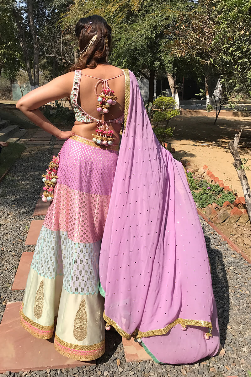 Pastel Panelled Lehenga with Mirror Work and Sequins Choli Set image 2