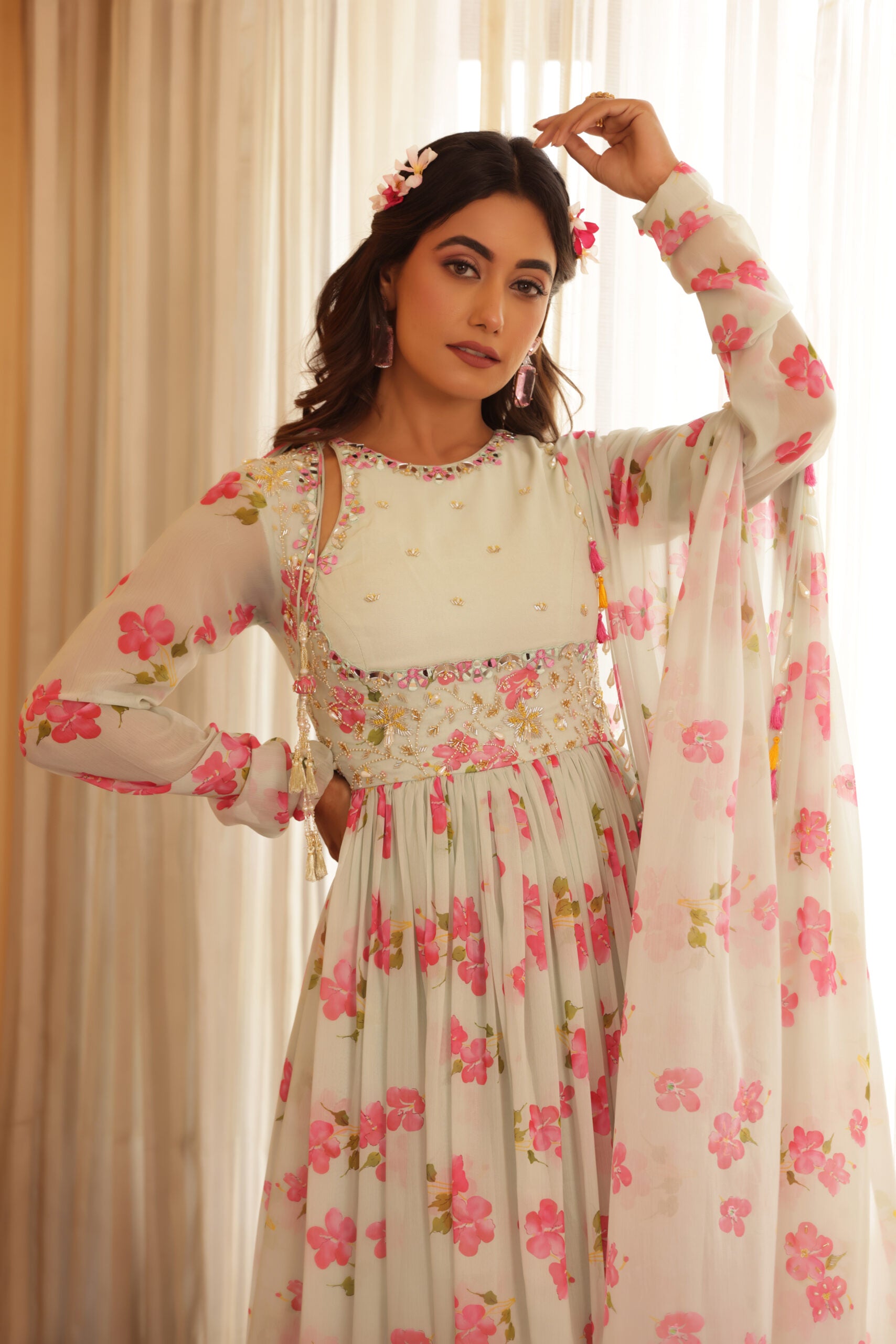 Floral Printed Chiffon Anarkali image 8
