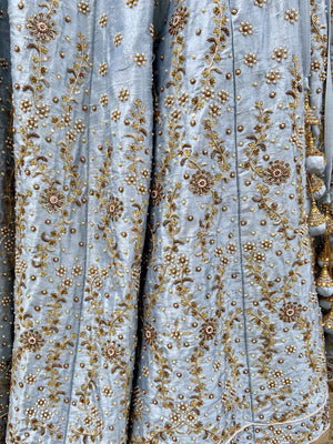 Powder Blue Bridal Embroidered Lehenga Set image 7