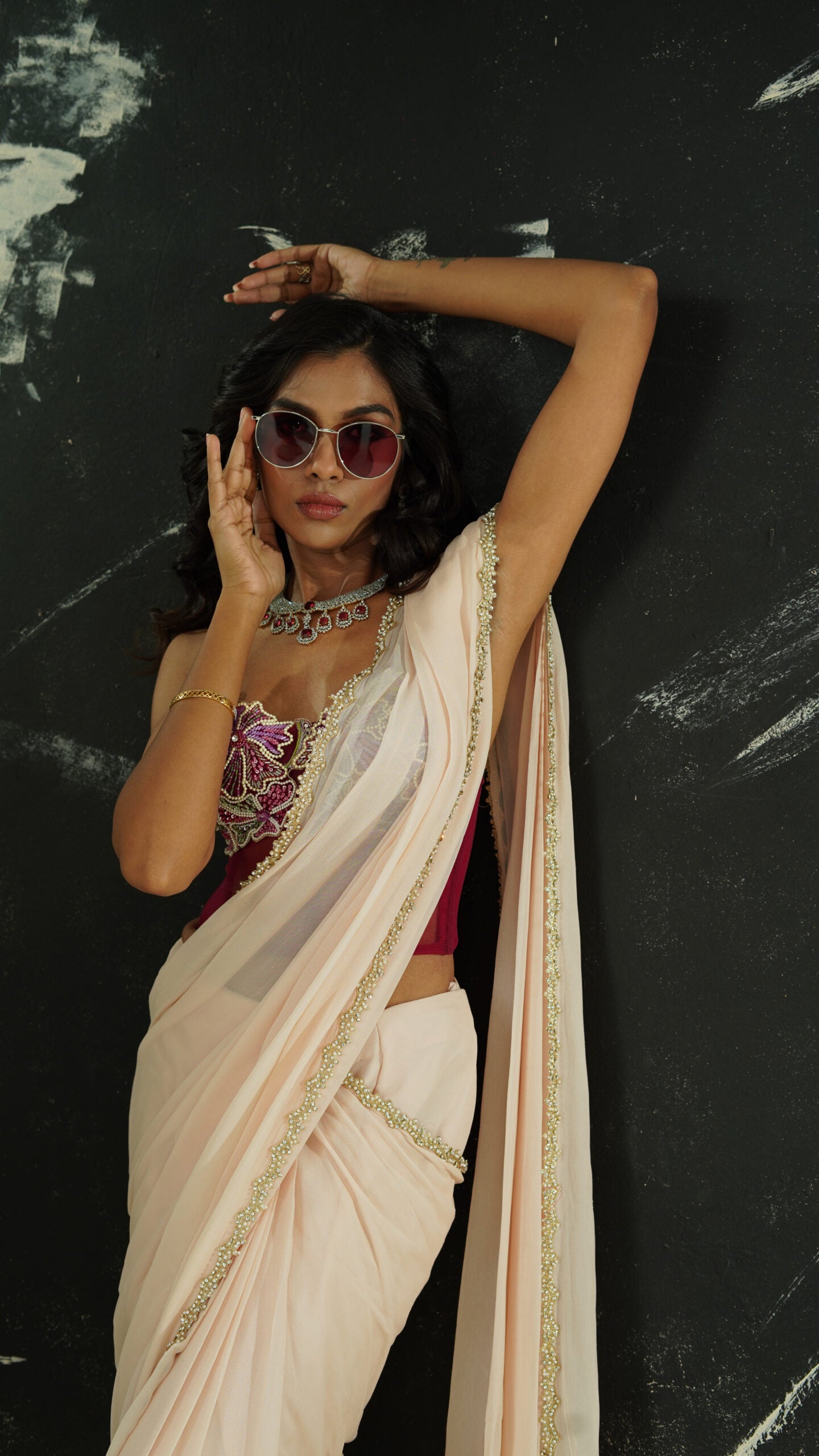 Powder Pink saree and Corset blouse set image 1
