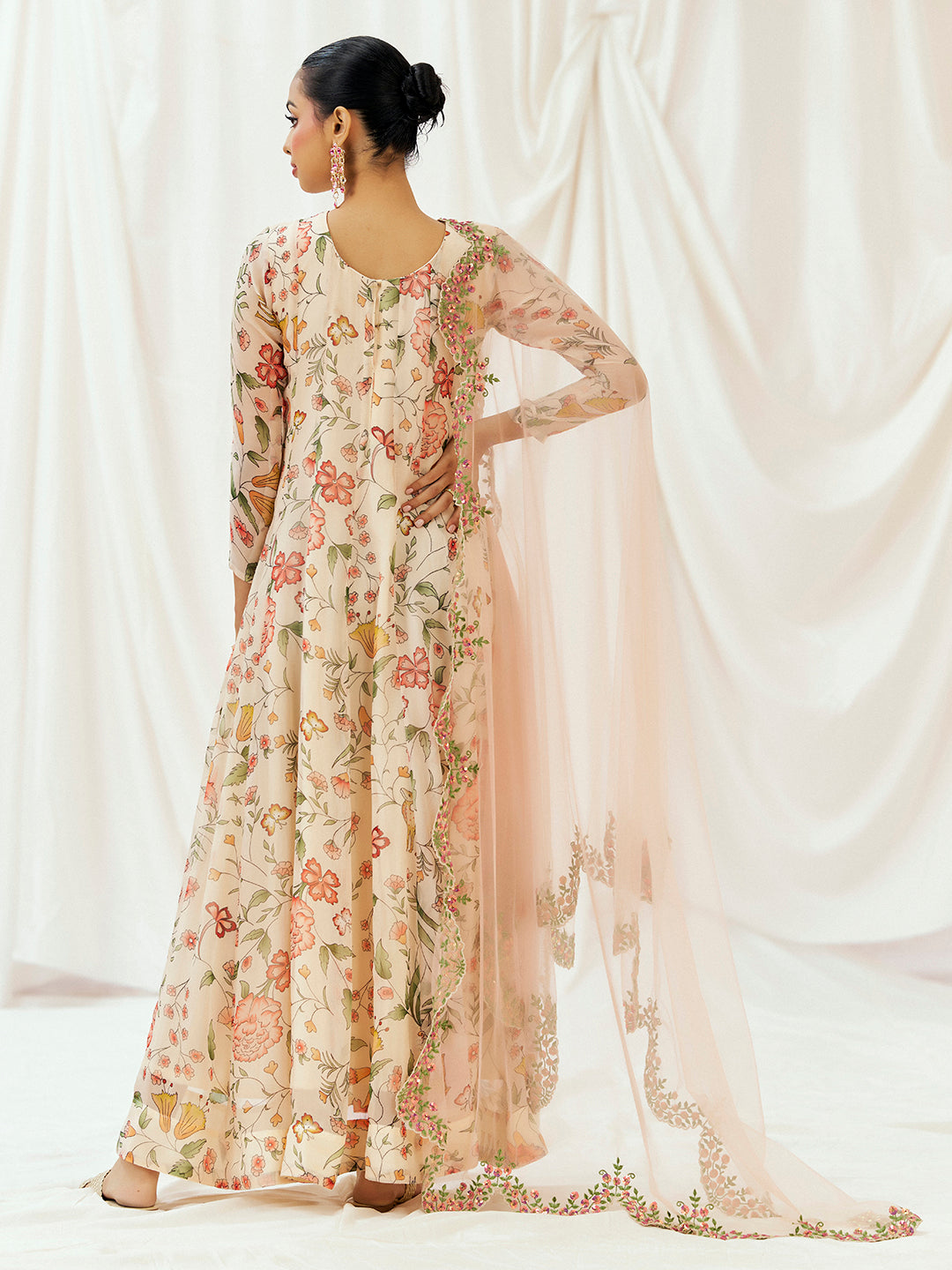 Floral White Printed Embroidered Anarkali Suit Set image 5