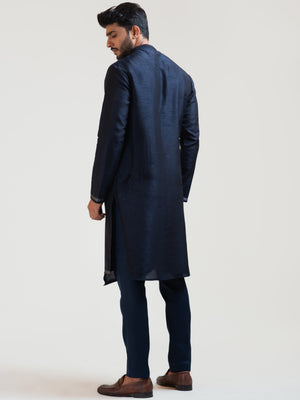 Ink Blue Geometric Panel Kurta Set image 2