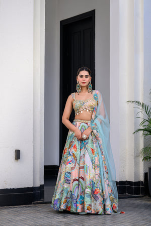 Gardenia Highlighted Lehenga Set Paidawn With Highlighted Blouse And Applique Dupatta - S image