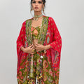 Olive Highlighted Sharara Bralette Paired With Dual Print Toga image 0
