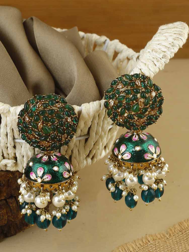Dia Jhumka Earrings - Green image
